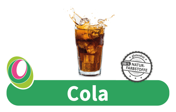 Cola Abbildung eines Glas Cola mit entsprechender Beschriftung.