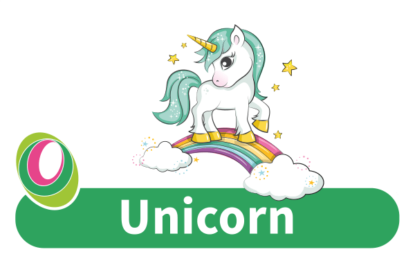 Unicorn Abbildung eines Comic-Einhorns mit entsprechender Beschriftung.